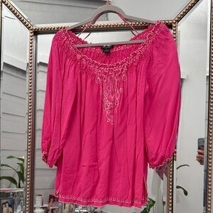 Cato Fuchsia Embroidered Boho Blouse